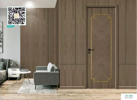 廠價(jià)新款鑫順來21-156掃碼輕奢拼貼鑲金屬條木門，掃二維碼看裝修風(fēng)格