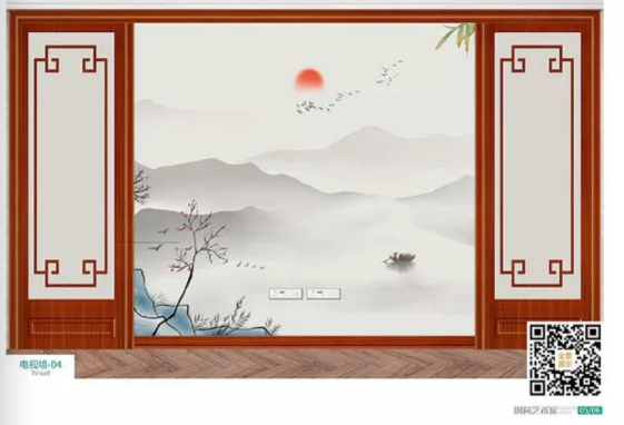 廠價(jià)熱賣鑫順來(lái)DQ-04掃碼中式電視墻,掃二維碼看裝修風(fēng)格