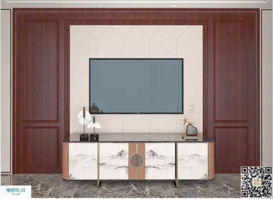 廠價(jià)新款鑫順來(lái)DQ-16掃碼中式電視墻,掃二維碼看裝修風(fēng)格